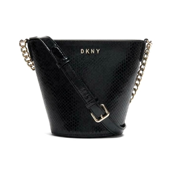 DKNY Snake Embossed Chain Leather Bucket Purse. - Picture 4 of 7